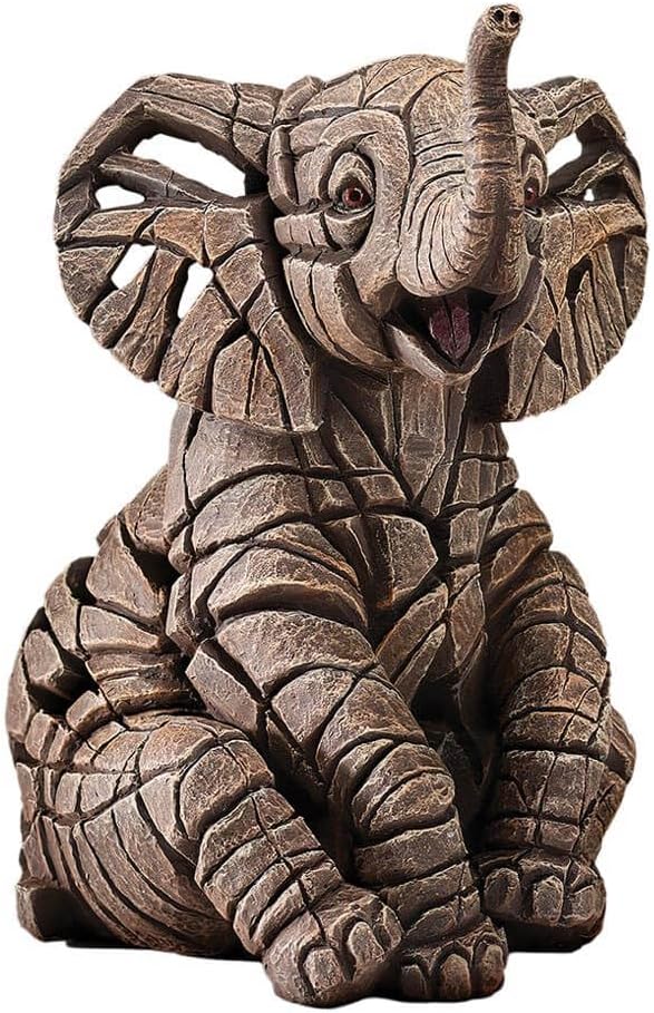 Baby Elephant Calf Sitting Animal Figurine, 10 Inch, Gray