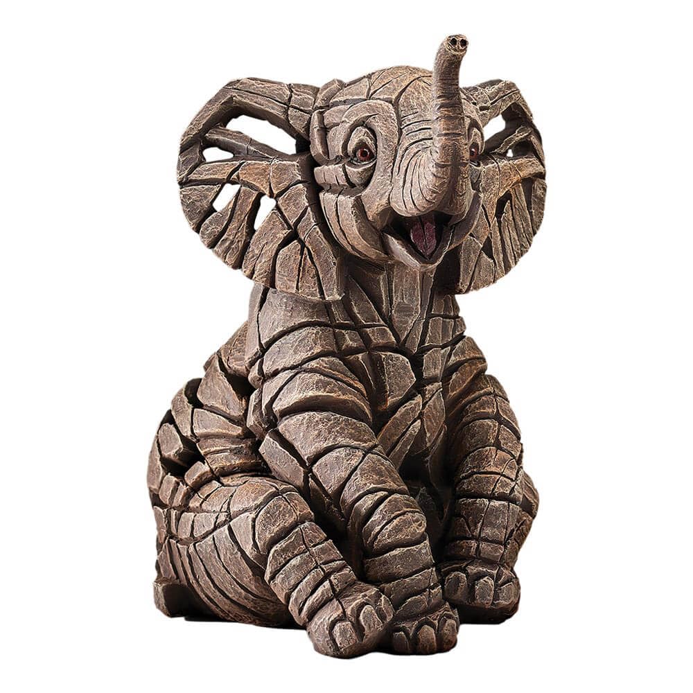 Baby Elephant Calf Sitting Animal Figurine, 10 Inch, Gray