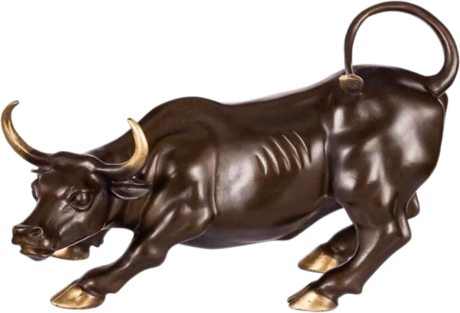 Brass Bull Figurine -Wall Street Bull Art Decor, Bronze Bull/Cow/Ox Figure Statues and Sculptures Home Office Decor or Gift(with A Gift Box)