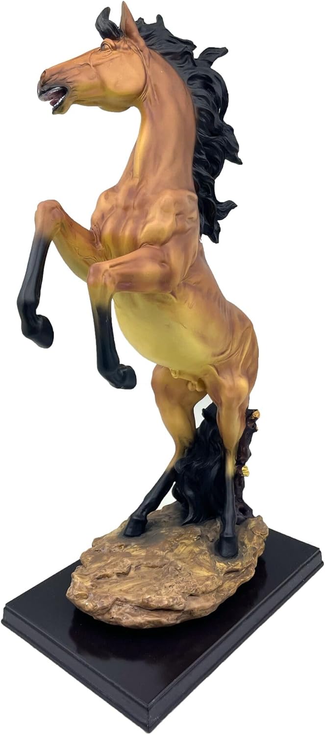 19 Inch Large Horse Statue Figurines - Resin Standing Fighting Horse Sculpture Home Office Decoration Tabletop Decor Ornaments (Brown)