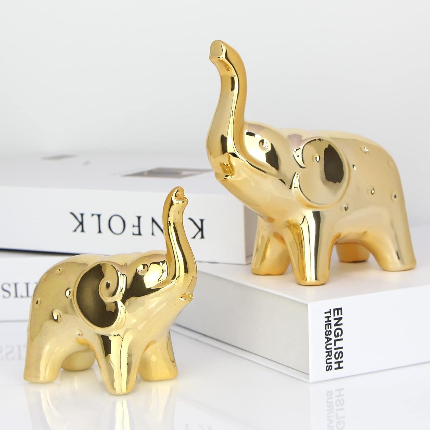 A Pair Elephant Statue Home Decor,Modern Style Figurines,Sculpture for Office Desktop Bookshelf Living Room (Ceramics Silver)