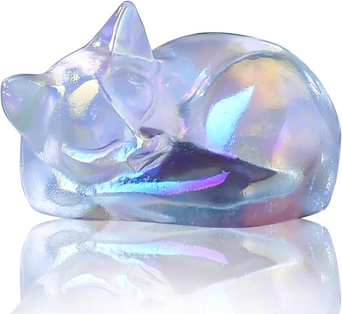 Natural Labradorite Cat Crystals Decor Sleeping Cat Statue Healing Crystal Polished Gemstones Bedroom Office Desk Home Decoration A Lucky Decoration for Cat Lovers