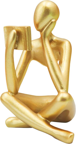 Gold Reading Women Statue, Thinker Sculptures, Abstract Art Ornament, Modern Aesthetic Figurine Decoration, Suitable for Home Living Room Bedroom Office Shelf Table Desk Bookshelf Decor