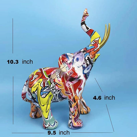 Graffiti Elephant Statue Figurine Colorful Animal Art Sculpture Resin Home Decor Decoration for Living Room Bedroom Book Shelf Cabinet Office Desk Table Top Centerpieces Ornaments (Small)