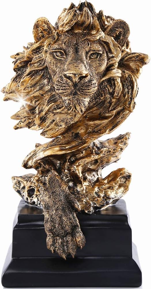 Sandstone Lion - The King of Beasts - Statue Decoration for Home/Study/Living Room, Great Collectible Figurines, Best Gift for The Man, Golden Color (HH17-D2)