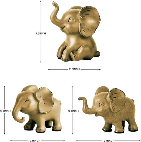 Small Elephant Statues, Green Set of 3 Cute Home Decor, Figurine Decorative Ornaments for Living Room, Bedroom, Office Desktop, Cabinets, Unique