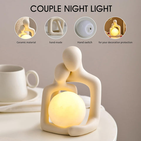 AWNR Couple Statue Ceramic Hold The Lamp Figurines Abstract Hugging Lovers Sculptures for Modern Home Office Decor for Bedroom Nightstand Shelf Decorations Gift for Anniversary Valentine's Day