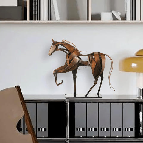 Handmade Horse Statue - Unique Rustic Decor for Office & Home - Hand-Painted Metal Sculpture - Perfect Handicraft Gift for Horse Lovers (Blue)