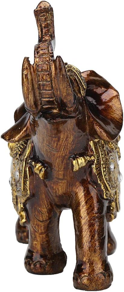 Elegant Statue Resin Feng Shui Golden Sculpture Wealth Lucky Elephant Figurine with Trunk Facing Upwards for Home Office Decoration(L)