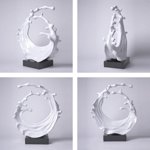 Abstract Sculpture Decor Modern Arts Sea Wave Figurine Table Centerpiece Statue Polyresin White 16.5 inch