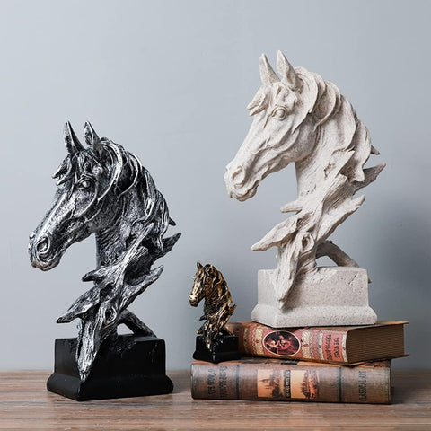 Creative Art Retro Horse Head Ornament,Resin Statue Ornaments,Abstract Style Sculptures,Living Room Dining Desk Decorations,Bookshelf Decorative Objects,Office Decor(11.8"/Sandstone)