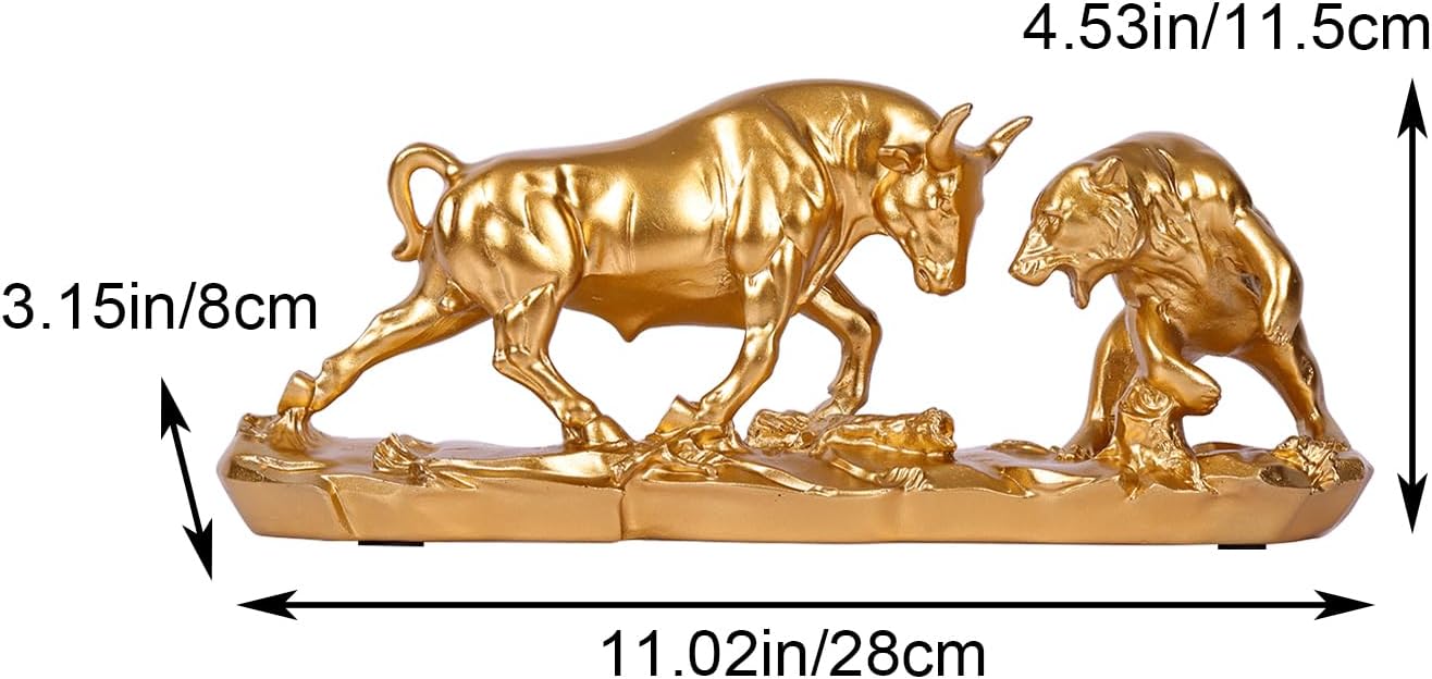 Resin Wall Street Bull Statue, Feng Shui Bull and Bear Decor for Stock Market, Men's Desk, Bookshelf, Living Room, Study, Gift