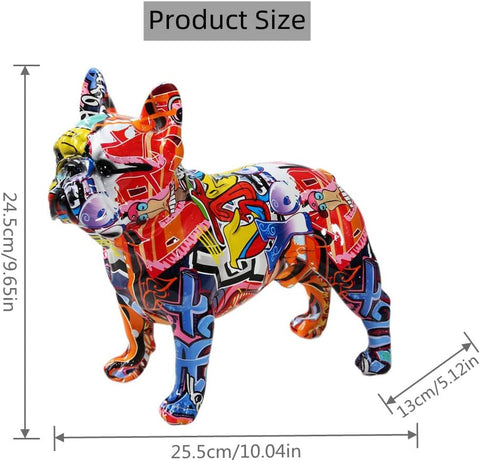 Creativity Modern Colorful French Bulldog Statue Wholesale Graffiti Office Ornaments Printing Resin Dog Home Decor Crafts (FA,25.5x13x24.5CM)