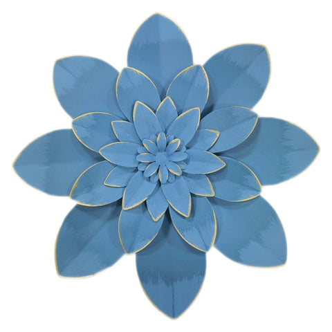 Blue Metal Flower Wall Art Decor, 9.5“ Rustic Modern Floral Sculpture, Distressed Hanging Home Decoration Accent Artworks for Indoor Bedroom Living Room Office Outdoor Garden Patio