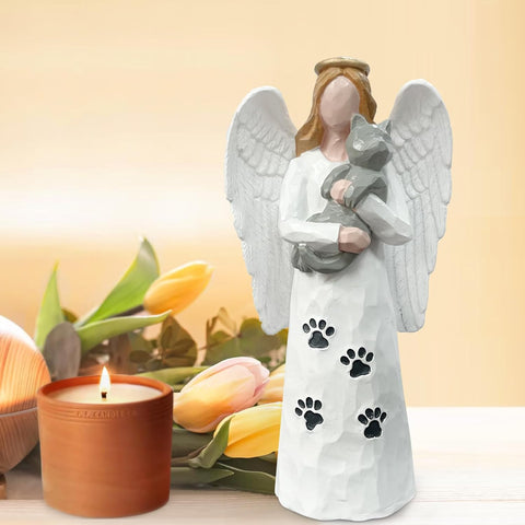 Cat Memorial Figure - Hand-Painted Angel Gift for Cat Lovers, Remembrance of Lost Pet