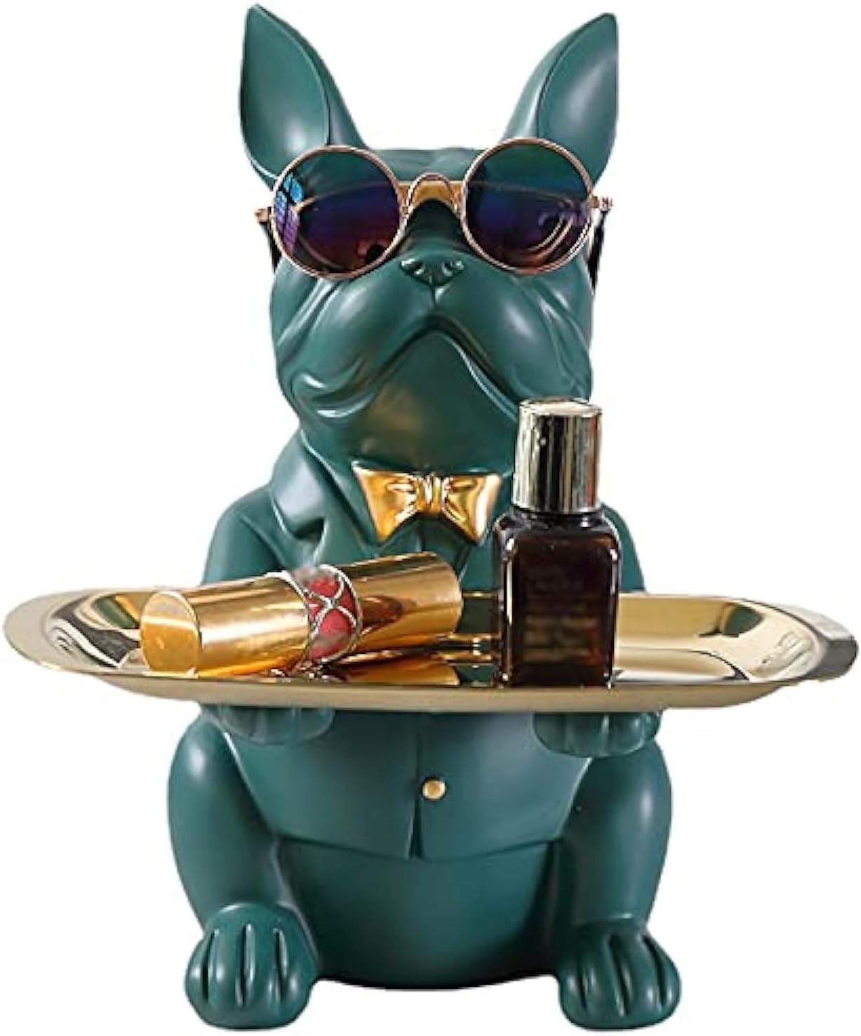 French Bulldog Gifts Key Holder Candy Dish Tray Home Decor Resin Butler Statue Key Bowl Entryway Table Frenchie Dog Sculpture Dining Table Decor Office Small Object Tray (Black)