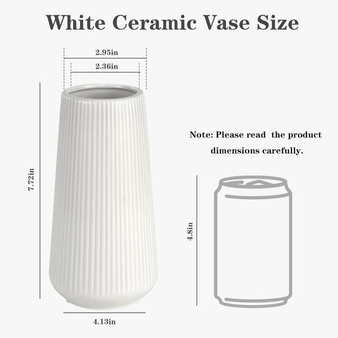 White Ceramic Vase, GUKJOB Small Cute Flower Vase for Pampas Grass, Home, Living Room, Dining Table, Farmhouse, Office Decor, Bedroom, Table, and Kitchen Shelf (White)