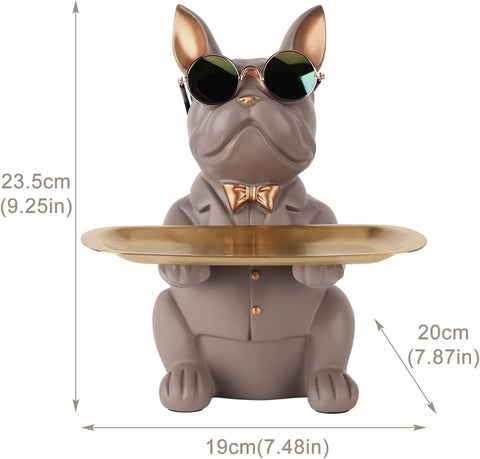 French Bulldog Gifts Key Holder Candy Dish Tray Home Decor Resin Butler Statue Key Bowl Entryway Table Frenchie Dog Sculpture Dining Table Decor Office Small Object Tray (Black)