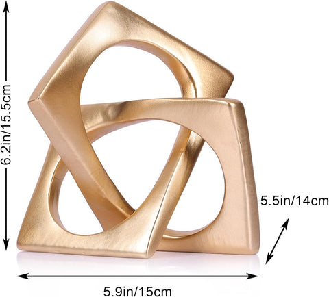 Modern Geometric Sculpture Gold Knot Statue Decor, Home Gold Bookcase Centerpiece jax Decorative, Geometric Tabletop Sculpture and Figurines, For Golden Home Decor Accent, Cube Decorative Ornaments