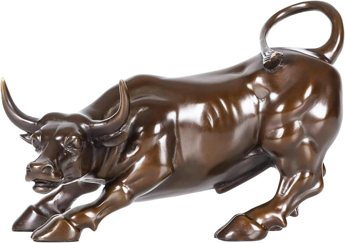 Brass Bull Figurine -Wall Street Bull Art Decor, Bronze Bull/Cow/Ox Figure Statues and Sculptures Home Office Decor or Gift(with A Gift Box)