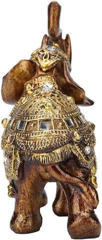 Elegant Statue Resin Feng Shui Golden Sculpture Wealth Lucky Elephant Figurine with Trunk Facing Upwards for Home Office Decoration(L)