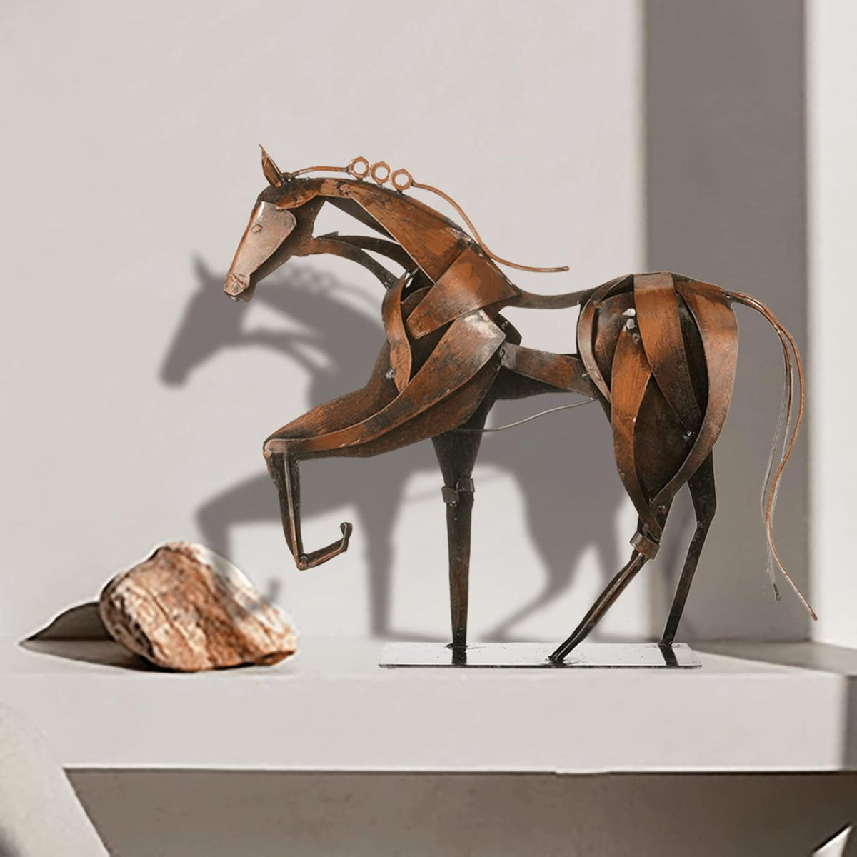 Handmade Horse Statue - Unique Rustic Decor for Office & Home - Hand-Painted Metal Sculpture - Perfect Handicraft Gift for Horse Lovers (Blue)