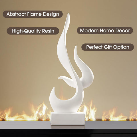 AWNR White Flame Abstract Sculpture Resin Art Statue Modern Home Decor for Living Room TV Stand Office Shelf Accents Minimalist Figurines Centerpiece Table Decorations