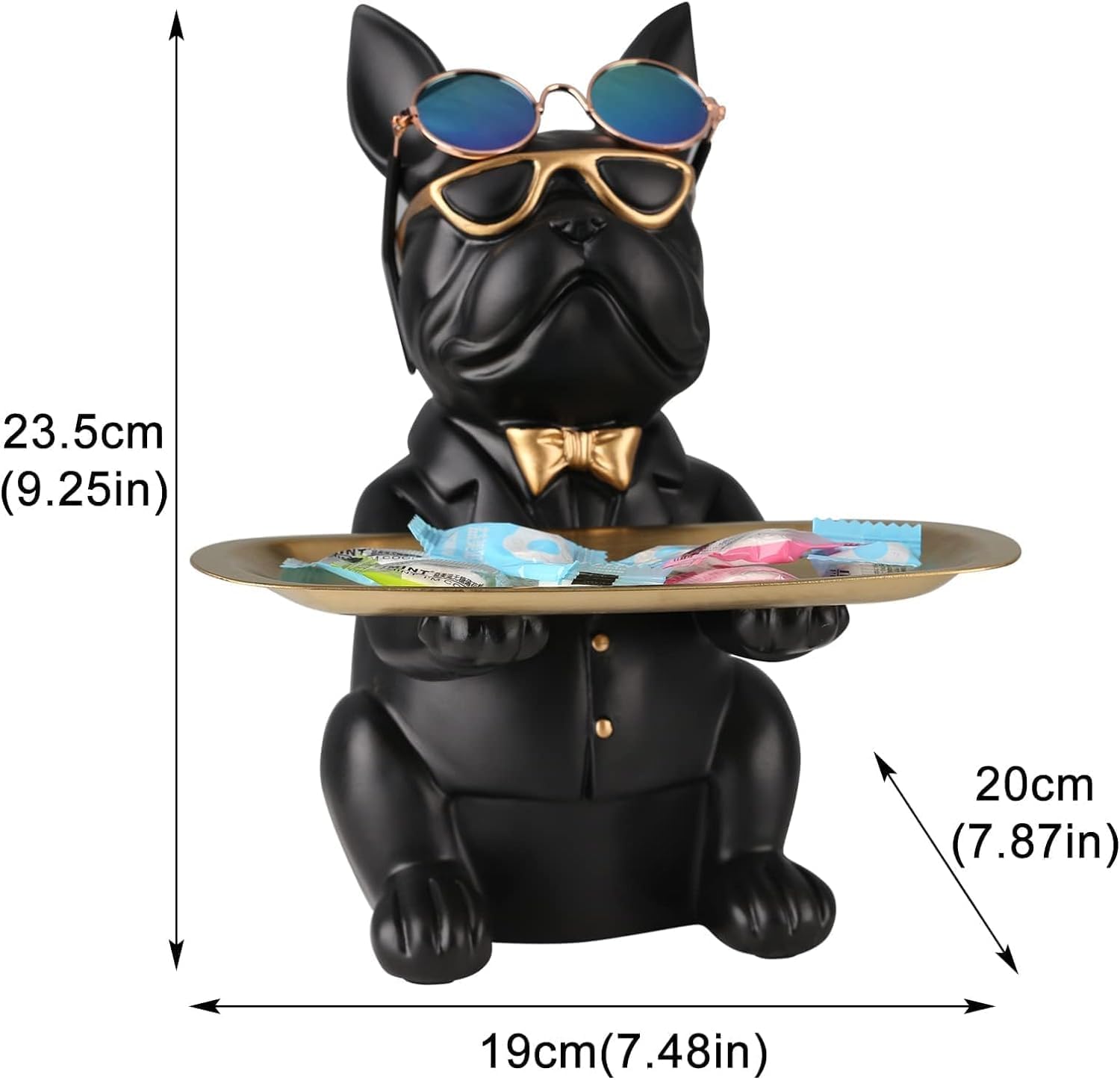 French Bulldog Gifts Key Holder Candy Dish Tray Home Decor Resin Butler Statue Key Bowl Entryway Table Frenchie Dog Sculpture Dining Table Decor Office Small Object Tray (Black)