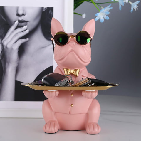 French Bulldog Gifts Key Holder Candy Dish Tray Home Decor Resin Butler Statue Key Bowl Entryway Table Frenchie Dog Sculpture Dining Table Decor Office Small Object Tray (Black)