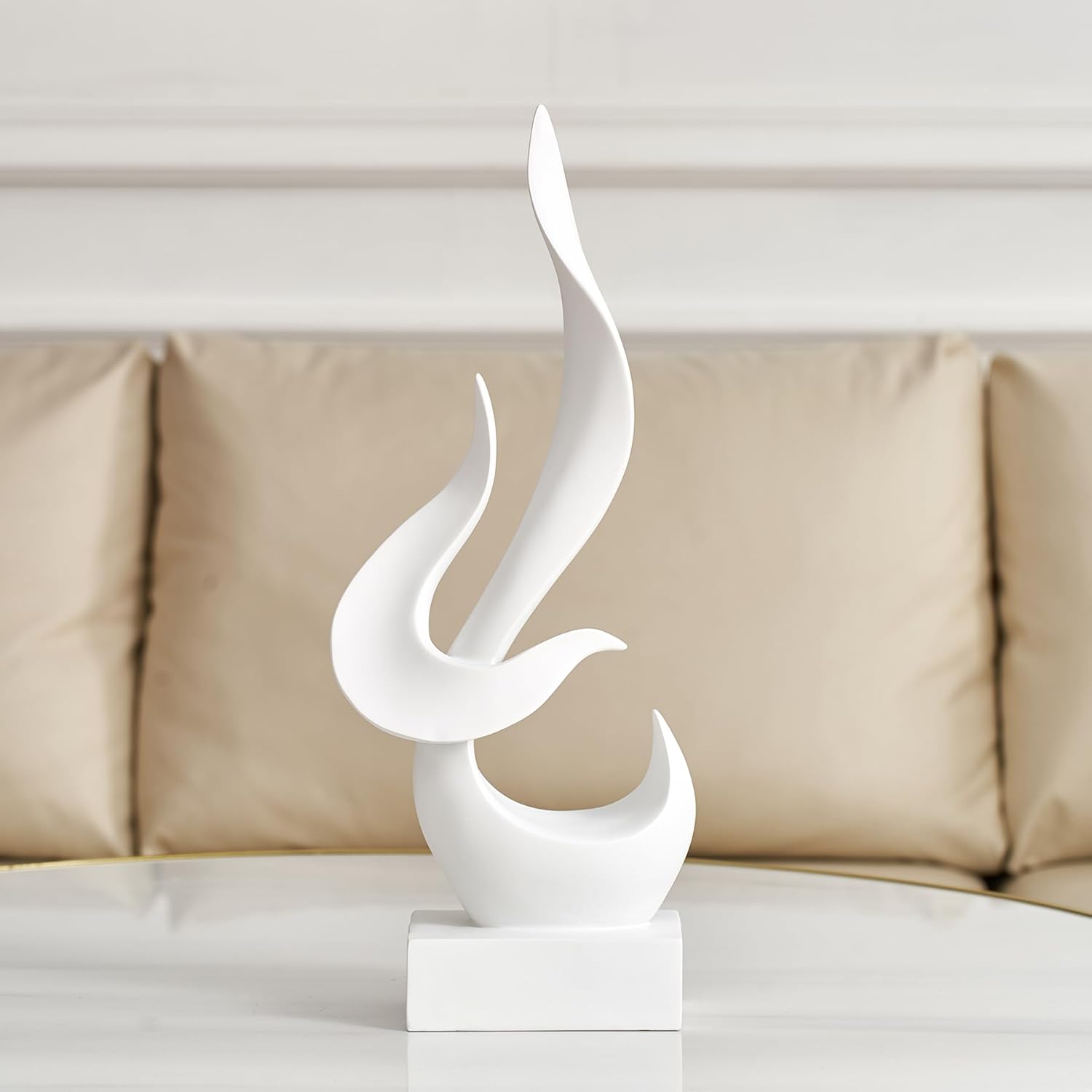 AWNR White Flame Abstract Sculpture Resin Art Statue Modern Home Decor for Living Room TV Stand Office Shelf Accents Minimalist Figurines Centerpiece Table Decorations