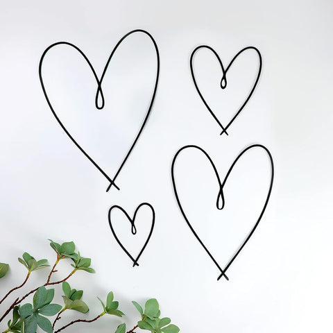 Pangda 4 Pieces Metal Heart Wall Art Decor Love Heart Wall Sign Ornaments for Bedroom Living Room Decoration(Black)