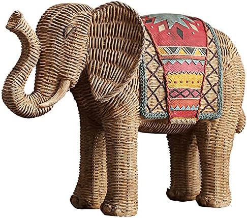 Resin feng Shui Elephant Statues-Decorative Weaving Style Elephant Family Statues -Mother and Child of Elephant Figurine Statue Sculpture Elephant Gifts for Women.(1 Pair)