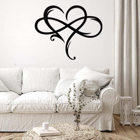 AOOLVY Infinity Heart Wall Decor, Unique Infinity Heart Metal Art Wall Decor Love Sign Steel Wall Plaques Bedroom Ornaments for Home Wedding Decor, Room Living Room Decoration (Black, 15.7x14inch)