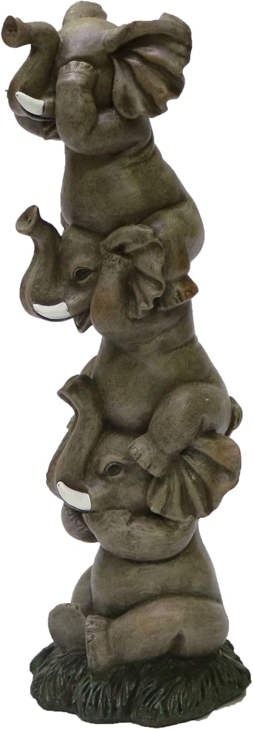 See Hear Speak No Evil Elephants Totem Statue 9" Tall Jungle Safari Wildlife Acrobatic Elephants Figurine Decor Sculpture Pole Resin Home Decorative Accent