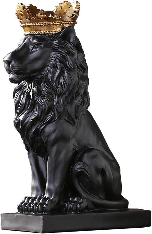 H&W 15''H Lion King Statue, Nordic Style Home and Study Decoration, Collectible Figurines, Best Gift for The Man, Black (HH16-D1)