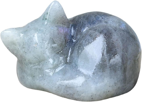 Natural Labradorite Cat Crystals Decor Sleeping Cat Statue Healing Crystal Polished Gemstones Bedroom Office Desk Home Decoration A Lucky Decoration for Cat Lovers