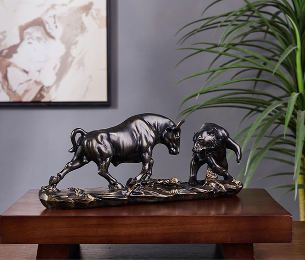 Bull and Bear Statue,Resin Abstract Tabletop Decor, Stock Market Decor,Gifts for Financial Investment Managers Investor.