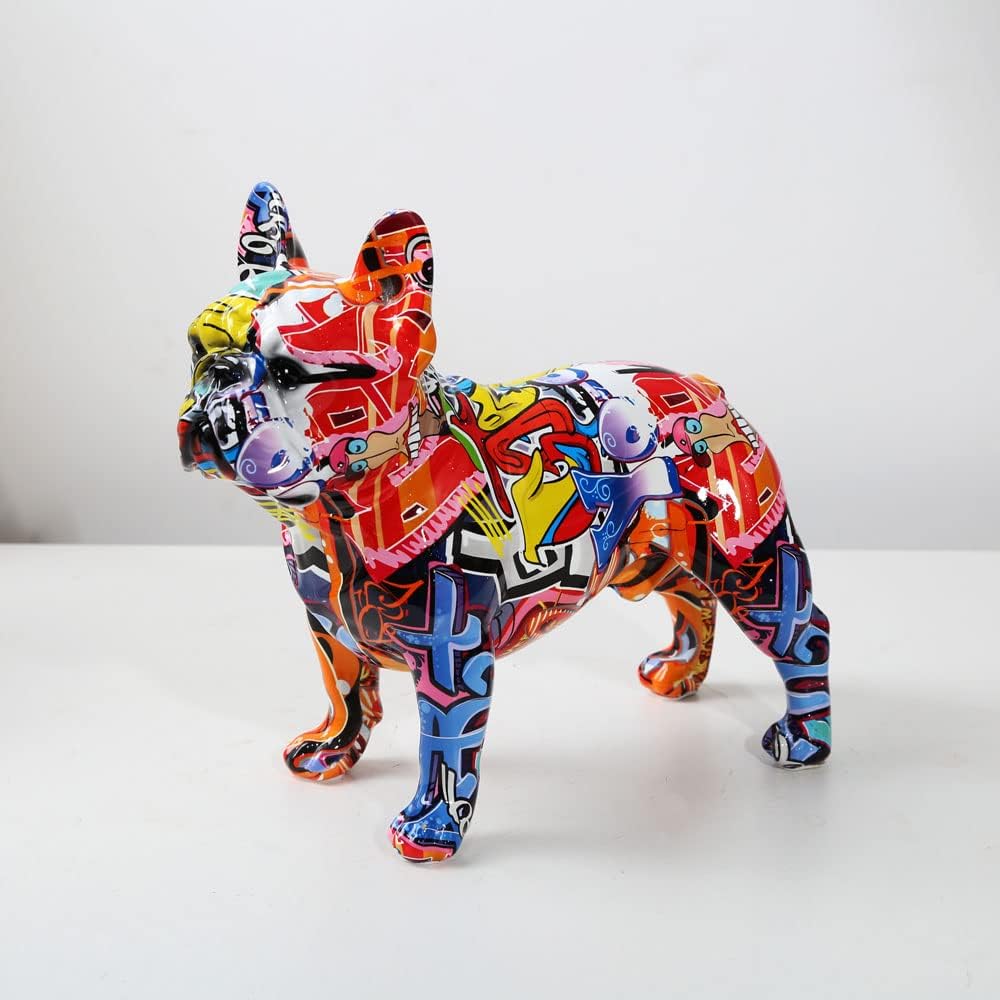 Creativity Modern Colorful French Bulldog Statue Wholesale Graffiti Office Ornaments Printing Resin Dog Home Decor Crafts (FA,25.5x13x24.5CM)