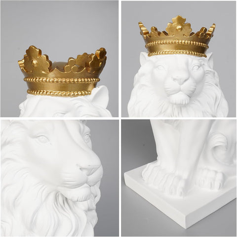 Lion Statue - Outdoor Collectible Figurine, 15 Inch Gold Crown Black Standing Lion Home Decor for Desk & Home Black Decor Gift