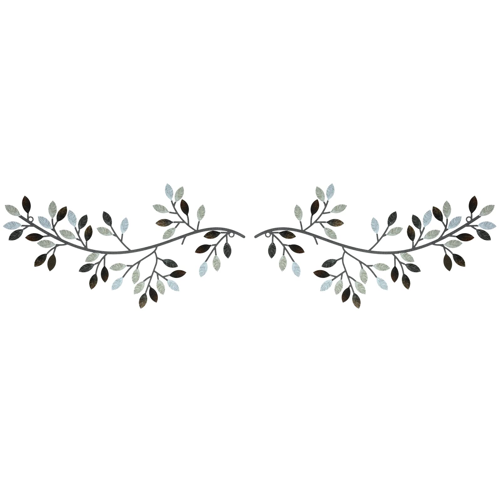 2 Pieces Metal Tree Leaf Wall Decor Vine Olive Branch Leaf Wall Art Wrought Iron Scroll Sculptures Above the Bed, Living Room, Outdoor Decoration (Black,Classic Style)