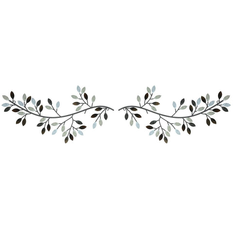 2 Pieces Metal Tree Leaf Wall Decor Vine Olive Branch Leaf Wall Art Wrought Iron Scroll Sculptures Above the Bed, Living Room, Outdoor Decoration (Black,Classic Style)