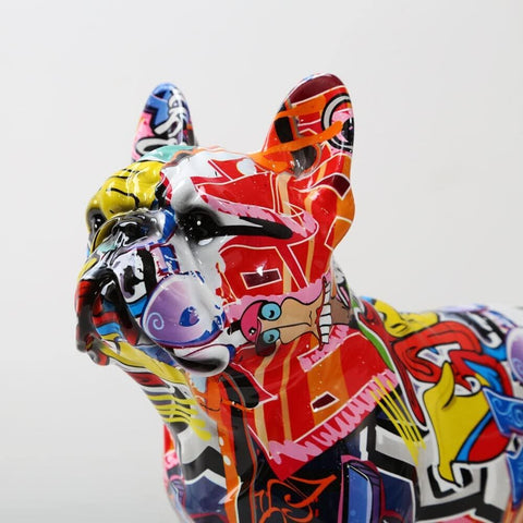 Creativity Modern Colorful French Bulldog Statue Wholesale Graffiti Office Ornaments Printing Resin Dog Home Decor Crafts (FA,25.5x13x24.5CM)