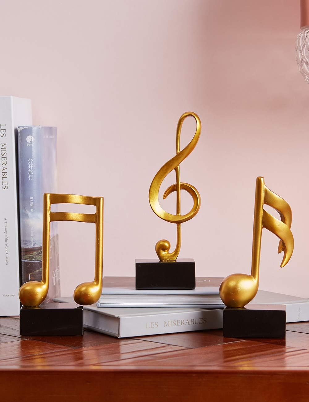 HAUCOZE 3pcs Music Note Decor Musical Decoration Gifts Table Centerpiece Sculpture Piano Statue Gold 7.5 inch