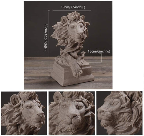 Sandstone Lion - The King of Beasts - Statue Decoration for Home/Study/Living Room, Great Collectible Figurines, Best Gift for The Man, Golden Color (HH17-D2)