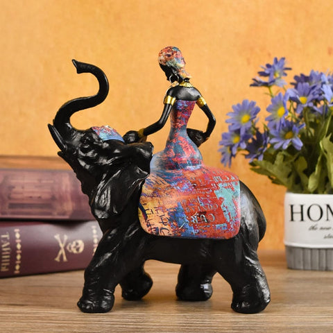 African Tribal Lady and Elephant Decor Statue,Tribal Art for Home Decor,Ideal Vintage - Aesthetic Ornaments for Living Room, Bookshelf, and Table Decor. Perfect Housewarming Gifts for Women