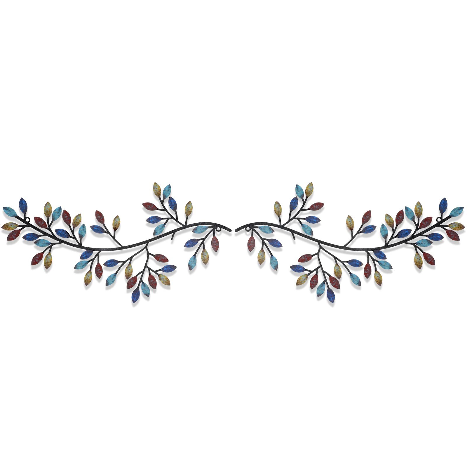 2 Pieces Metal Tree Leaf Wall Decor Vine Olive Branch Leaf Wall Art Wrought Iron Scroll Sculptures Above the Bed, Living Room, Outdoor Decoration (Black,Classic Style)