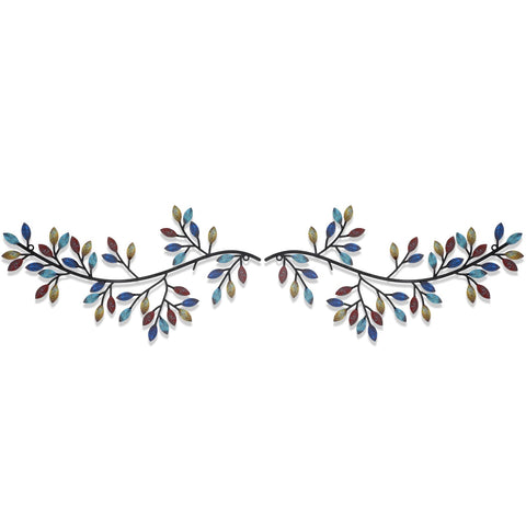 2 Pieces Metal Tree Leaf Wall Decor Vine Olive Branch Leaf Wall Art Wrought Iron Scroll Sculptures Above the Bed, Living Room, Outdoor Decoration (Black,Classic Style)