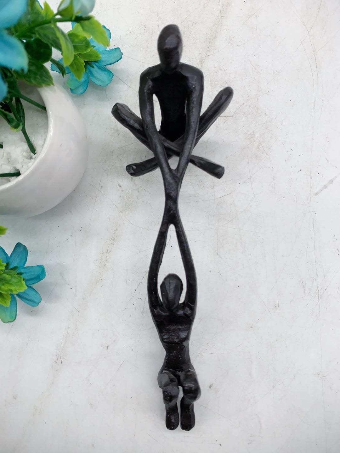 Industrial Abstract Cast Iron Art Sculpture Couple - Man Lifting Woman from Ledge - Modern Love Gift for Couples Cast Iron Shelf Decor for Home, Farmhouse, Bedroom, Living Room