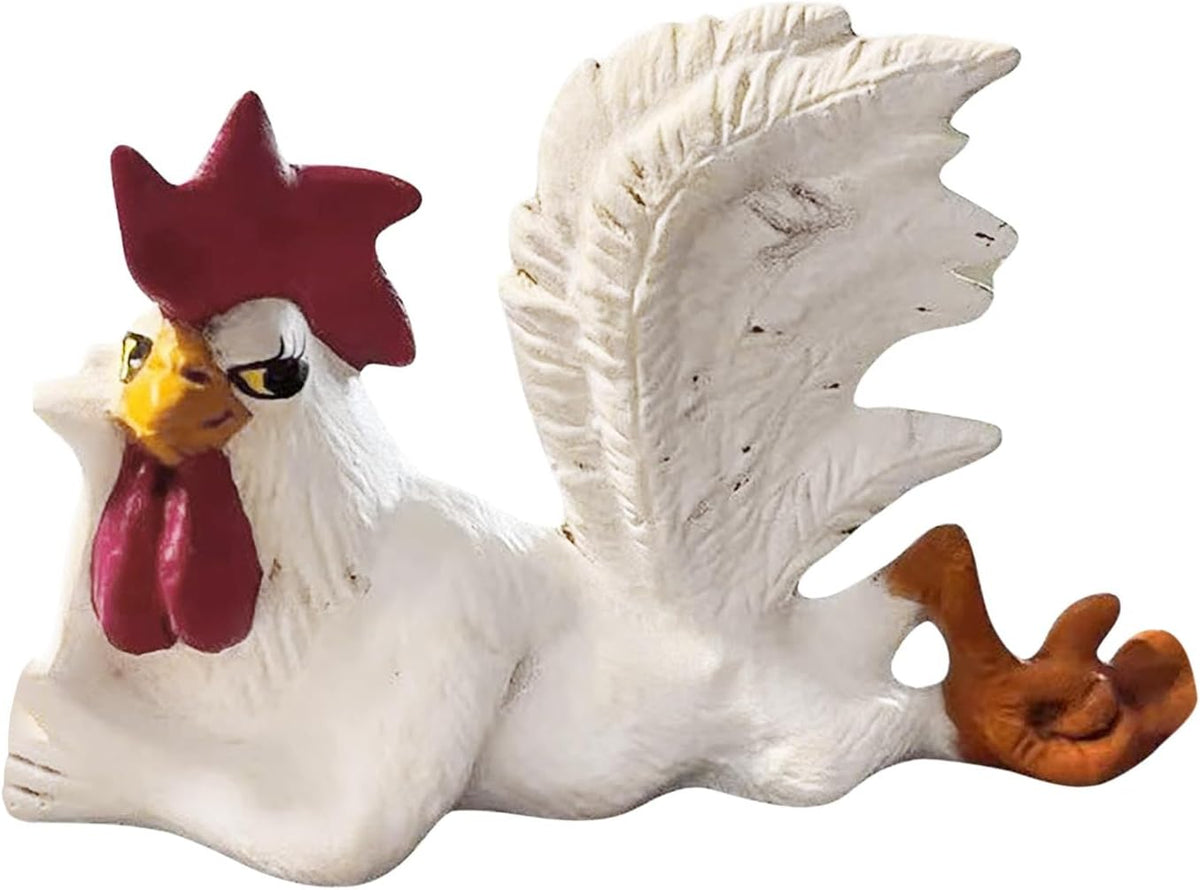 White Rooster Statue with Enchanting Posture & Long Eyelashes Table Art Sculpture Funny Resin Figurine Decoration, Rustic Country Kitchen Decor, Farm Animal Table Ornament as Housewarming Gifts