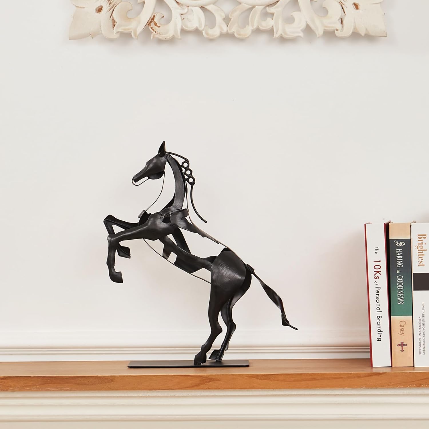 Standing Horse Statue - Hand Painted Metal Desktop Sculpture, Home & Office Animal Statue, Memorial Gift for Horse Lovers (Black)